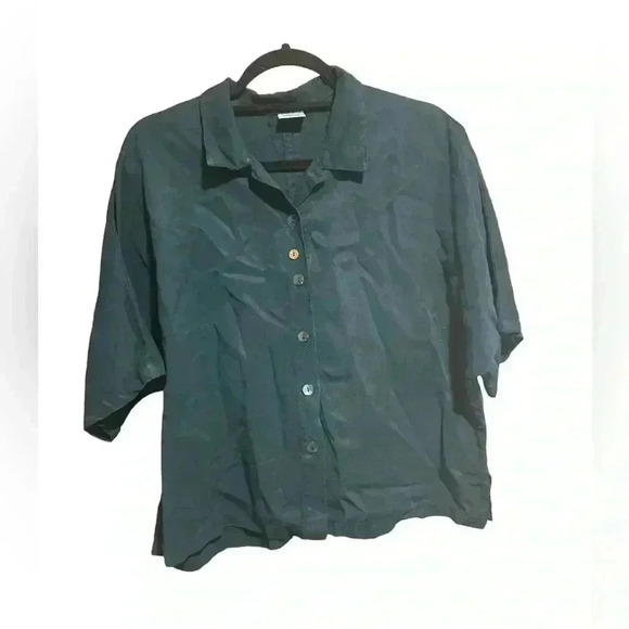 Gerties Button Up Shirt Lyocell Tencel Size Large Artsy Lagenlook Boxy Blouse - Picture 1 of 5